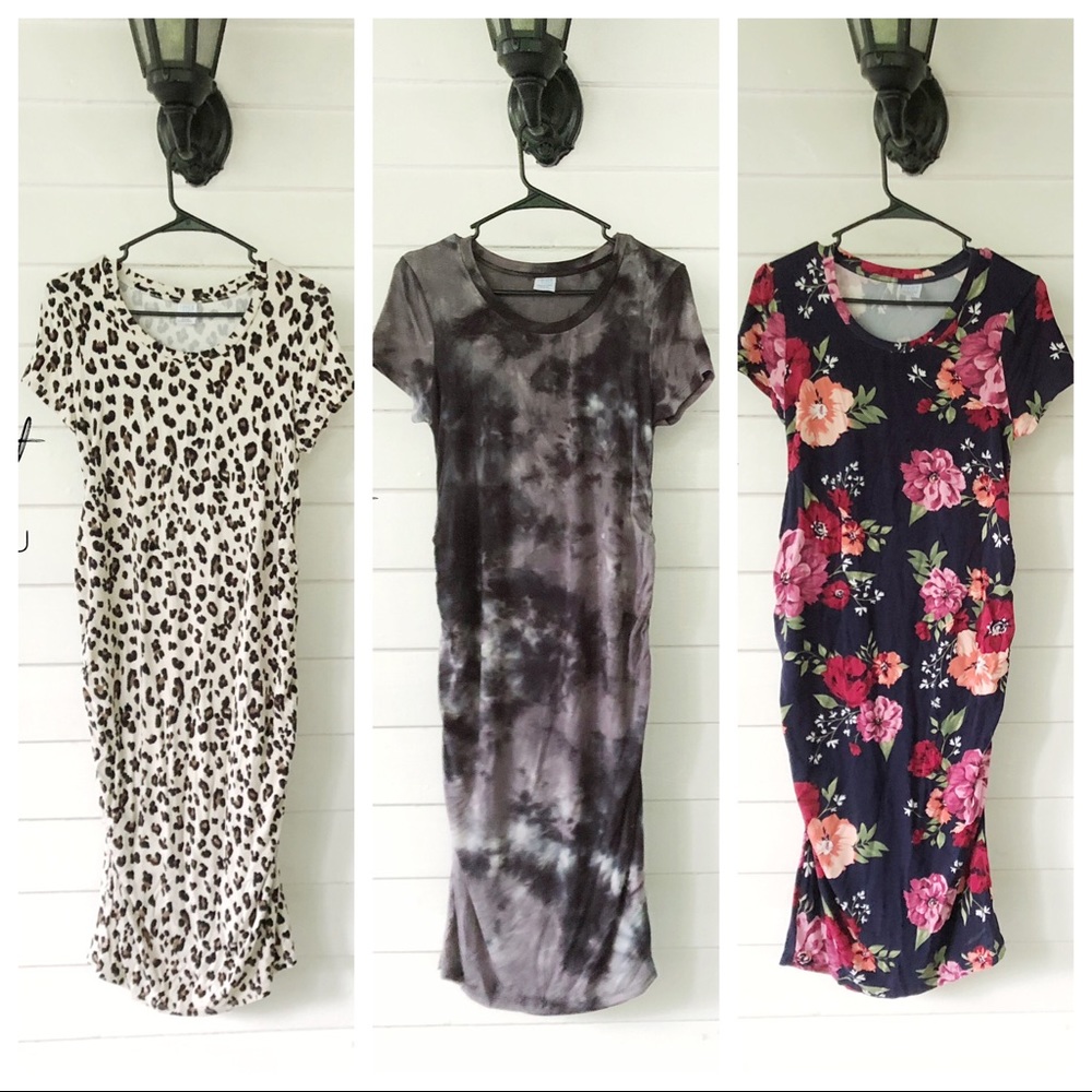 Bundle Lot Three 3 Maternity Dresses M Time and Tru  midi